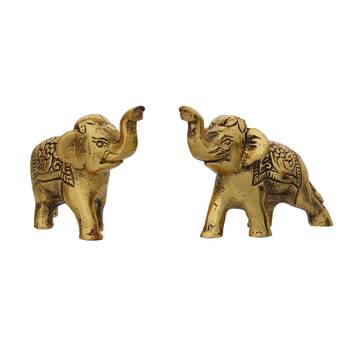 eCraftIndia Set of 2 Golden Elephants Metal Animal Figurine Decorative Showpiece 6