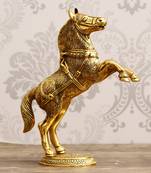 eCraftIndia Golden Jumping Horse Metal Animal Figurine Decorative Showpiece