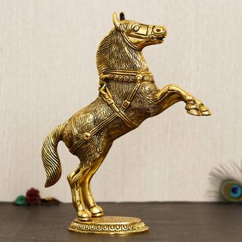 eCraftIndia Golden Jumping Horse Metal Animal Figurine Decorative Showpiece 2