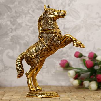 eCraftIndia Golden Jumping Horse Metal Animal Figurine Decorative Showpiece 3