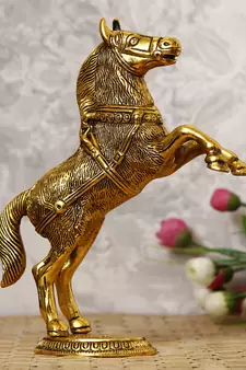 eCraftIndia Golden Jumping Horse Metal Animal Figurine Decorative Showpiece