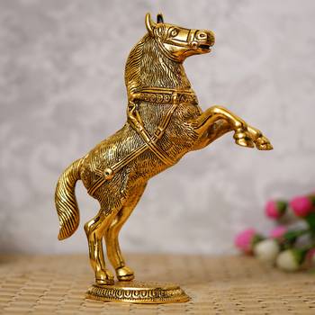 eCraftIndia Golden Jumping Horse Metal Animal Figurine Decorative Showpiece 4