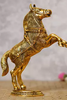 eCraftIndia Golden Jumping Horse Metal Animal Figurine Decorative Showpiece