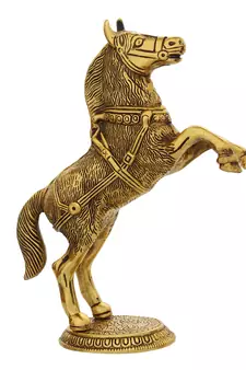 eCraftIndia Golden Jumping Horse Metal Animal Figurine Decorative Showpiece