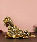 eCraftIndia Golden Resting Ganesha With Mushak Metal Decorative Showpiece