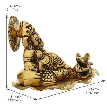 eCraftIndia Golden Resting Ganesha With Mushak Metal Decorative Showpiece 5