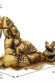 eCraftIndia Golden Resting Ganesha With Mushak Metal Decorative Showpiece
