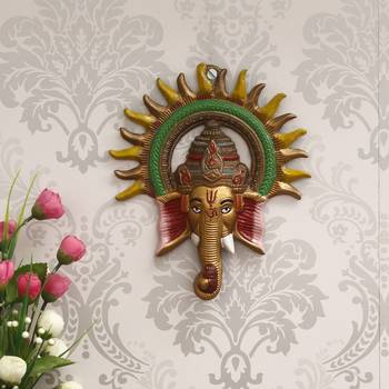 eCraftIndia Colorful Lord Ganesha with Sun Decorative Metal Wall Hanging 1