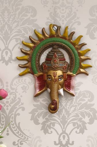 eCraftIndia Colorful Lord Ganesha with Sun Decorative Metal Wall Hanging
