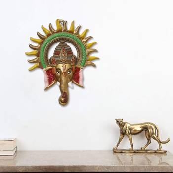 eCraftIndia Colorful Lord Ganesha with Sun Decorative Metal Wall Hanging 2