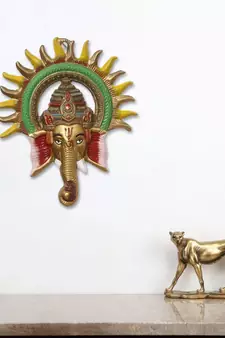 eCraftIndia Colorful Lord Ganesha with Sun Decorative Metal Wall Hanging