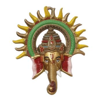 eCraftIndia Colorful Lord Ganesha with Sun Decorative Metal Wall Hanging 3