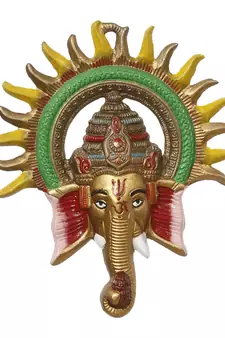 eCraftIndia Colorful Lord Ganesha with Sun Decorative Metal Wall Hanging