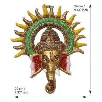 eCraftIndia Colorful Lord Ganesha with Sun Decorative Metal Wall Hanging 4