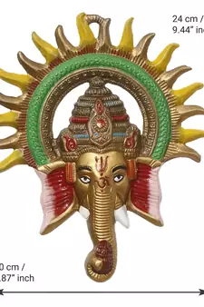 eCraftIndia Colorful Lord Ganesha with Sun Decorative Metal Wall Hanging