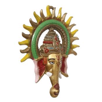 eCraftIndia Colorful Lord Ganesha with Sun Decorative Metal Wall Hanging 5