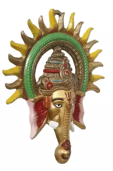 eCraftIndia Colorful Lord Ganesha with Sun Decorative Metal Wall Hanging