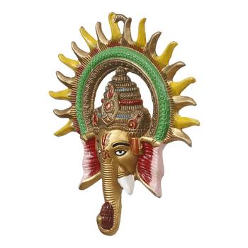 eCraftIndia Colorful Lord Ganesha with Sun Decorative Metal Wall Hanging 6