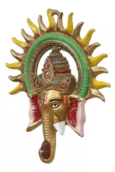 eCraftIndia Colorful Lord Ganesha with Sun Decorative Metal Wall Hanging