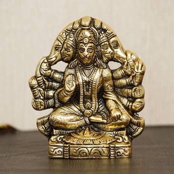 eCraftIndia Golden Panch Mukhi Hanuman Metal Decorative Showpiece 1