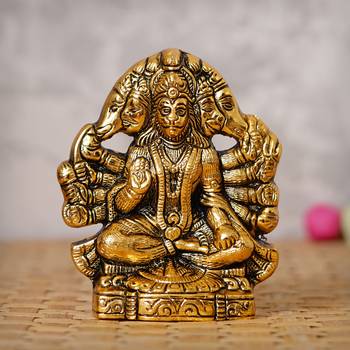 eCraftIndia Golden Panch Mukhi Hanuman Metal Decorative Showpiece 2