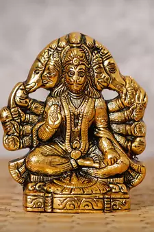 eCraftIndia Golden Panch Mukhi Hanuman Metal Decorative Showpiece