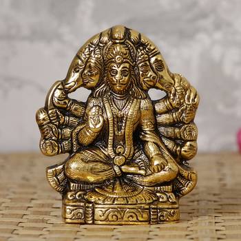 eCraftIndia Golden Panch Mukhi Hanuman Metal Decorative Showpiece 3