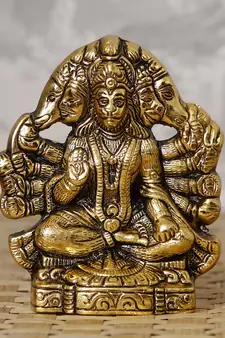 eCraftIndia Golden Panch Mukhi Hanuman Metal Decorative Showpiece