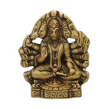 eCraftIndia Golden Panch Mukhi Hanuman Metal Decorative Showpiece 4