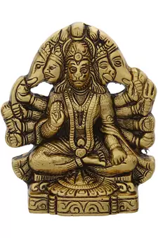 eCraftIndia Golden Panch Mukhi Hanuman Metal Decorative Showpiece