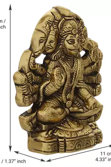 eCraftIndia Golden Panch Mukhi Hanuman Metal Decorative Showpiece