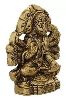 eCraftIndia Golden Panch Mukhi Hanuman Metal Decorative Showpiece