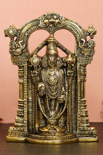 eCraftIndia Golden Lord Balaji Idol Metal Decorative Showpiece