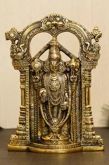eCraftIndia Golden Lord Balaji Idol Metal Decorative Showpiece