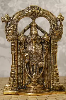 eCraftIndia Golden Lord Balaji Idol Metal Decorative Showpiece