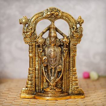 eCraftIndia Golden Lord Balaji Idol Metal Decorative Showpiece 4