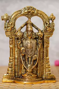 eCraftIndia Golden Lord Balaji Idol Metal Decorative Showpiece