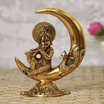 eCraftIndia Golden Lord Krishna Idol Metal Decorative Showpiece 1