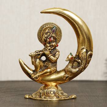 eCraftIndia Golden Lord Krishna Idol Metal Decorative Showpiece 2