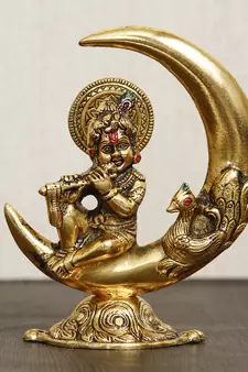 eCraftIndia Golden Lord Krishna Idol Metal Decorative Showpiece