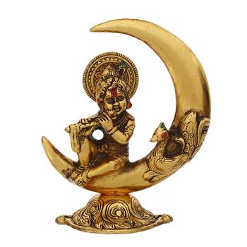 eCraftIndia Golden Lord Krishna Idol Metal Decorative Showpiece 3