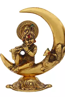 eCraftIndia Golden Lord Krishna Idol Metal Decorative Showpiece