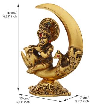 eCraftIndia Golden Lord Krishna Idol Metal Decorative Showpiece 4