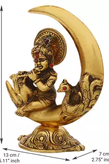 eCraftIndia Golden Lord Krishna Idol Metal Decorative Showpiece