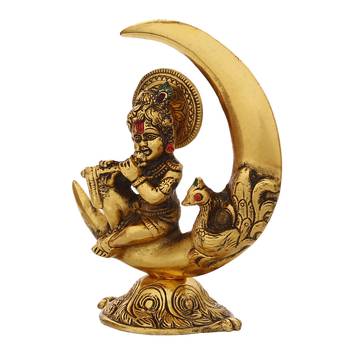 eCraftIndia Golden Lord Krishna Idol Metal Decorative Showpiece 5