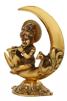 eCraftIndia Golden Lord Krishna Idol Metal Decorative Showpiece