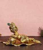 eCraftIndia Golden Lord Krishna Idol Metal Decorative Showpiece