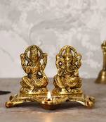 EcraftIndia Laxmi and Ganesha Brass Showpiece – Golden Finish, Decorative with Diya, 16 Inches