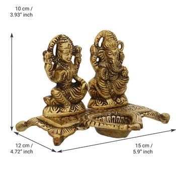 EcraftIndia Laxmi and Ganesha Brass Showpiece     Golden Finish, Decorative with Diya, 16 Inches 4