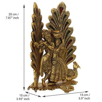 eCraftIndia Golden Radha Krishna Idol Metal Decorative Showpiece with Diya 4